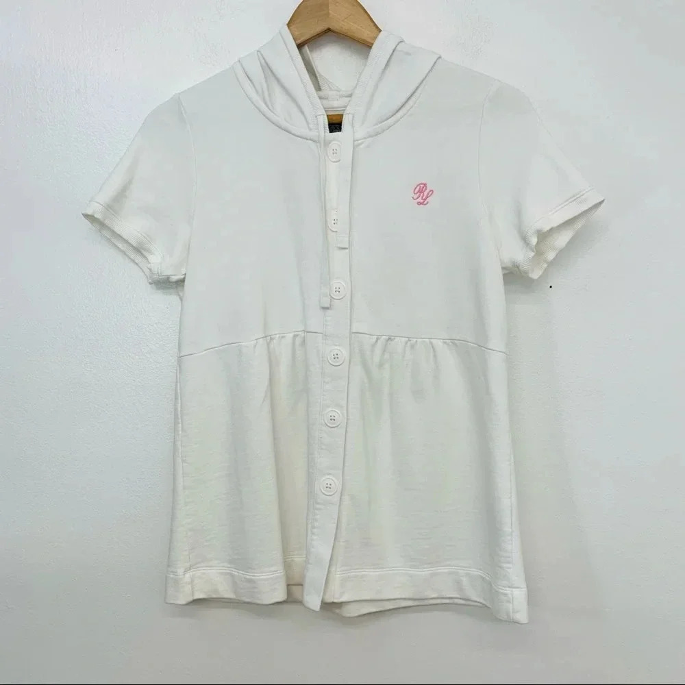 Polo Ralph‎ Lauren Girls Swim Coverup Medium White Hood 100% Cotton Logo